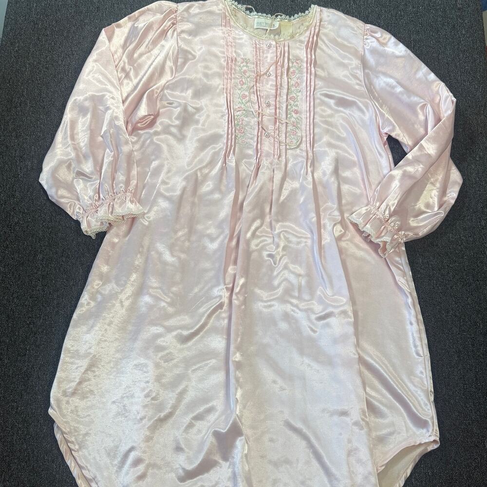 Vintage Y2k Satin Baby Pink Ashley Taylor Mini Floral Mumu Robe Nightgown Large